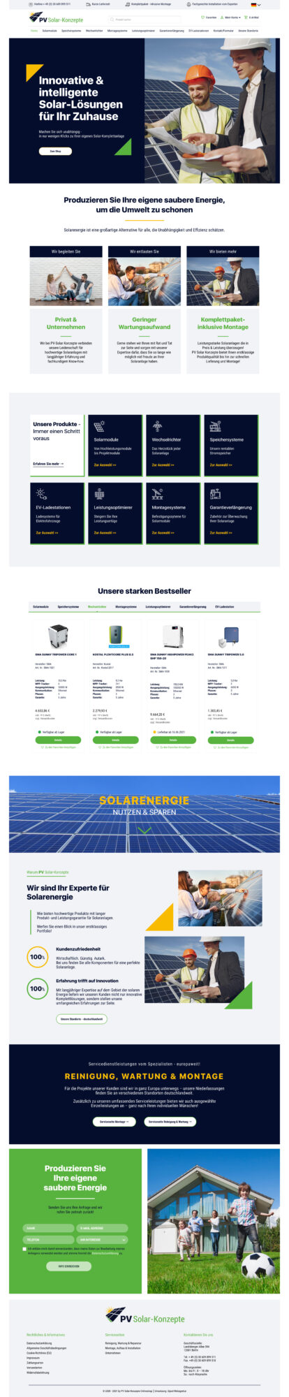 Screenshot Webseite PV Solaranlagen Onlineshop